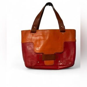 Kate Spade Two-Tone Red and Orange leather Tote some wear see pics . Gorgerous